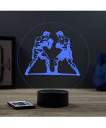 Lampe illusion 3D en verre acrylique gravée au laser représentant deux boxeurs .