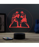 Lampe illusion 3D en verre acrylique gravée au laser représentant deux boxeurs .