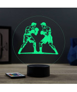 Lampe illusion 3D en verre acrylique gravée au laser représentant deux boxeurs .