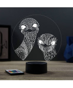 Lampe illusion 3D en verre acrylique gravée au laser représentant 2 autruches.