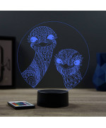 Lampe illusion 3D en verre acrylique gravée au laser représentant 2 autruches.
