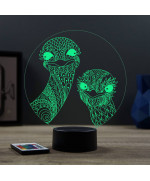 Lampe illusion 3D en verre acrylique gravée au laser représentant 2 autruches.