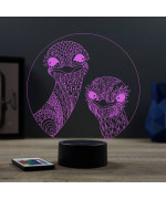Lampe illusion 3D en verre acrylique gravée au laser représentant 2 autruches.