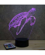 Lampe illusion 3D en verre acrylique gravée au laser représentant une tortue marine qui nage.