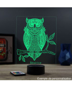 Lampe illusion 3D en verre acrylique gravée au laser représentant un Hibou.