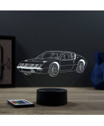 Lampe illusion 3D en verre acrylique gravée au laser représentant une voiture Alpine Renault A310 4 cylindres.