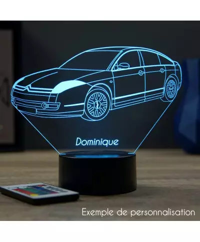 Lampe illusion 3D en verre acrylique gravée au laser représentant une voiture Citroën C6.