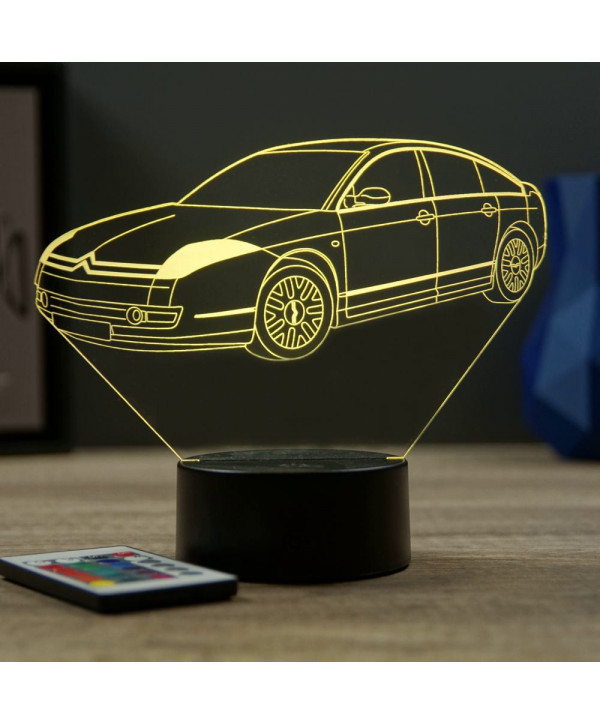 Lampe illusion 3D en verre acrylique gravée au laser représentant une voiture Citroën C6.