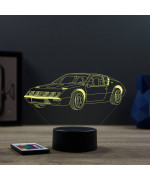 Lampe illusion 3D en verre acrylique gravée au laser représentant une voiture Alpine Renault A310 4 cylindres.