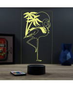 Lampe illusion 3D en verre acrylique gravée au laser représentant un Flamand Rose.