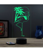 Lampe illusion 3D en verre acrylique gravée au laser représentant un Flamand Rose.