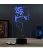 Lampe illusion 3D en verre acrylique gravée au laser représentant un Flamand Rose.