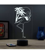Lampe illusion 3D en verre acrylique gravée au laser représentant un Flamand Rose.