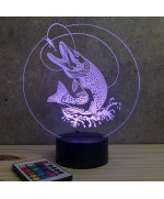 Lampe illusion 3D en verre acrylique gravée au laser représentant un brochet.