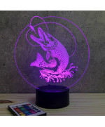 Lampe illusion 3D en verre acrylique gravée au laser représentant un brochet.
