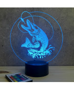Lampe illusion 3D en verre acrylique gravée au laser représentant un brochet.