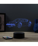 Lampe illusion 3D en verre acrylique gravée au laser représentant une voiture Alpine Renault A310 4 cylindres.