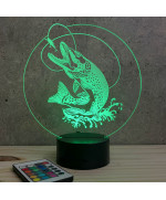 Lampe illusion 3D en verre acrylique gravée au laser représentant un brochet.
