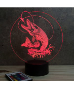 Lampe illusion 3D en verre acrylique gravée au laser représentant un brochet.