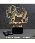 Lampe illusion 3D en verre acrylique gravée au laser représentant un Eléphant.