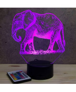Lampe illusion 3D en verre acrylique gravée au laser représentant un Eléphant.