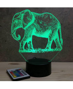 Lampe illusion 3D en verre acrylique gravée au laser représentant un Eléphant.
