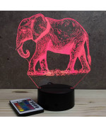 Lampe illusion 3D en verre acrylique gravée au laser représentant un Eléphant.