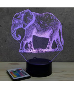 Lampe illusion 3D en verre acrylique gravée au laser représentant un Eléphant.