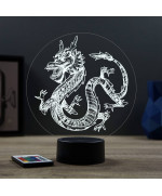 Lampe illusion 3D en verre acrylique gravée au laser représentant un dragon chinois.