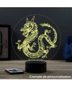 Lampe illusion 3D en verre acrylique gravée au laser représentant un dragon chinois.