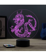 Lampe illusion 3D en verre acrylique gravée au laser représentant un dragon chinois.