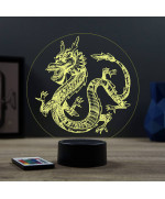 Lampe illusion 3D en verre acrylique gravée au laser représentant un dragon chinois.
