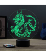 Lampe illusion 3D en verre acrylique gravée au laser représentant un dragon chinois.