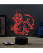 Lampe illusion 3D en verre acrylique gravée au laser représentant un dragon chinois.