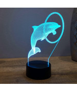 Lampe illusion 3D en verre acrylique gravée au laser représentant un Dauphin.