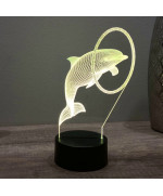 Lampe illusion 3D en verre acrylique gravée au laser représentant un Dauphin.