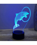 Lampe illusion 3D en verre acrylique gravée au laser représentant un Dauphin.
