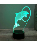 Lampe illusion 3D en verre acrylique gravée au laser représentant un Dauphin.