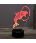 Lampe illusion 3D en verre acrylique gravée au laser représentant un Dauphin.
