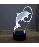 Lampe illusion 3D en verre acrylique gravée au laser représentant un Dauphin.