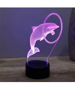 Lampe illusion 3D en verre acrylique gravée au laser représentant un Dauphin.
