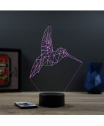 Lampe illusion 3D en verre acrylique gravée au laser représentant un Colibri Origami.