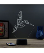 Lampe illusion 3D en verre acrylique gravée au laser représentant un Colibri Origami.