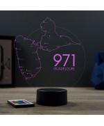 Lampe illusion 3D en verre acrylique gravée au laser représentant une carte de la Guadeloupe.