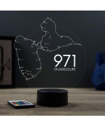 Lampe illusion 3D en verre acrylique gravée au laser représentant une carte de la Guadeloupe.