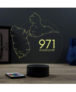 Lampe illusion 3D en verre acrylique gravée au laser représentant une carte de la Guadeloupe.