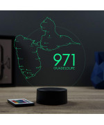 Lampe illusion 3D en verre acrylique gravée au laser représentant une carte de la Guadeloupe.