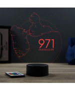 Lampe illusion 3D en verre acrylique gravée au laser représentant une carte de la Guadeloupe.
