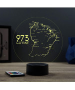 Lampe illusion 3D en verre acrylique gravée au laser représentant une carte de la Guyane.
