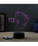 Lampe illusion 3D en verre acrylique gravée au laser représentant une carte de la Guyane.